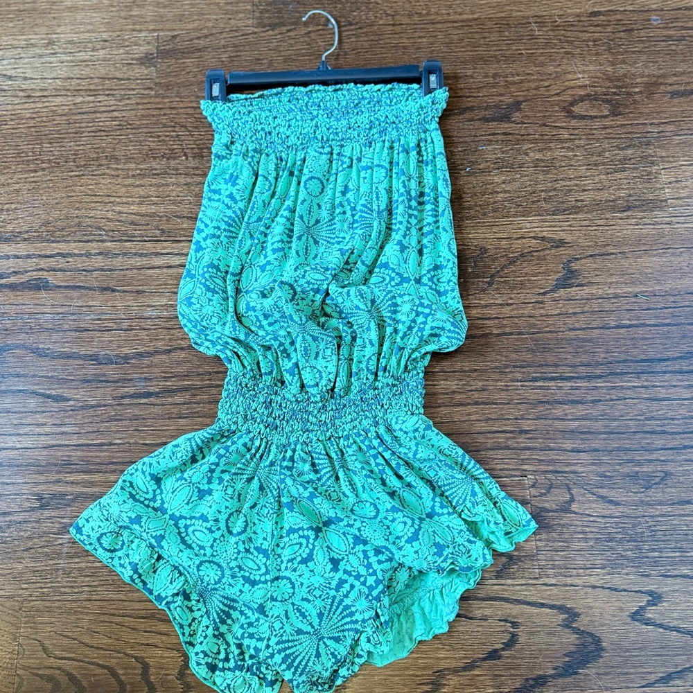 Green Patterned Strapless Romper